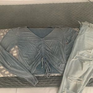 American Eagle Ruched Long Sleeve Top